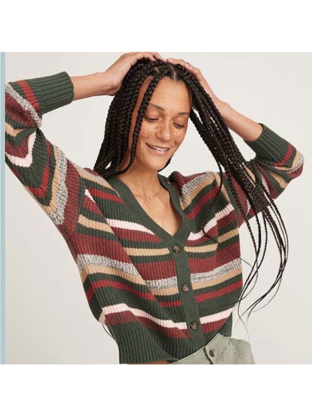 Marine Layer Striped Button-Front Cardigan Sweater - Green Multi Size XS
